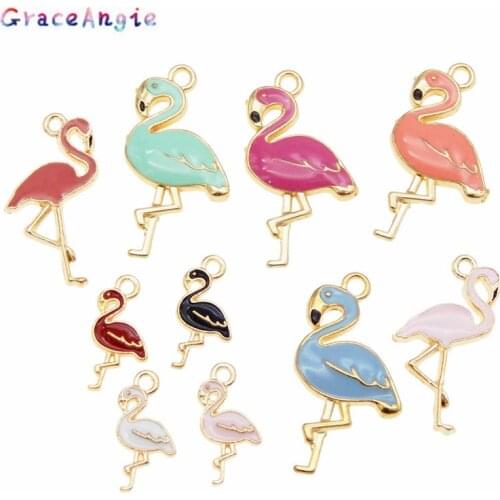 10pcs/pack Mix Flamingo floating Animals Pendants Alloy Enamel Charms DIY Earrings Jewelry Making Cute keychain earrings crafts