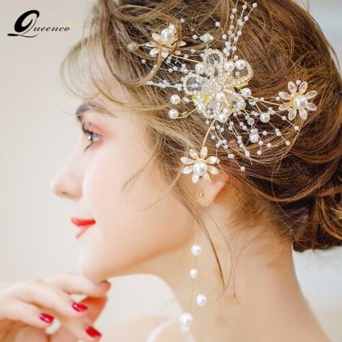2pcs Flower Hairpins Bridal Hair Comb Bride Headpiece Wedding Hair Clip Floral Accessories Girls Tiaras Party Jewelry