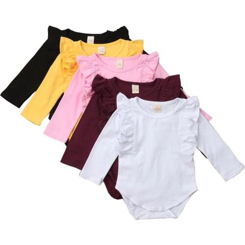 2018 Brand Newborn Baby Girl Long Sleeve Ruffle Bodysuit Jumpsuit Outfits Clothes Size 0-24M 5 Colour