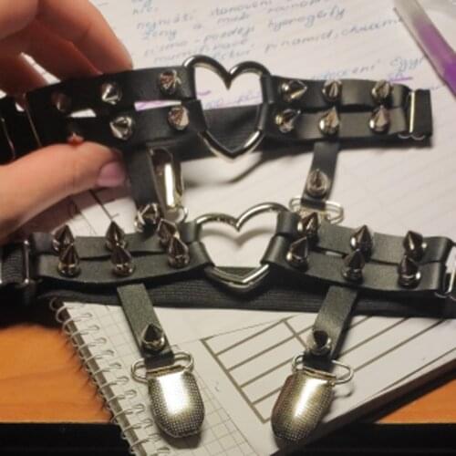 2021 Sexy Black Pu Leather Heart Leg Garter Belt Women Elastic Straps Adjustable Thigh Harness Cute Punk Gothic Accessories