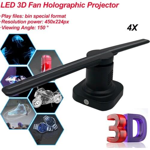 4Pcs/Lot LED 3D Hologram Projector Light Advertising Display LED Fan Holographic Imaging Lamp 3D Remote Player DJ Stage Lights
