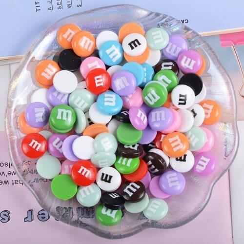 50Pcs Cartoon M Beans Candy Resin Decoration Craft Flatback Cabochon Embellishments For Scrapbooking Kawaii Diy Accessories 14mm