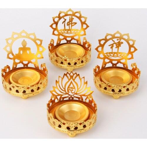 6 Styles Candle Holder Buddhist Alloy Hollow Carve Butter Lamp Stand Home Decoration
