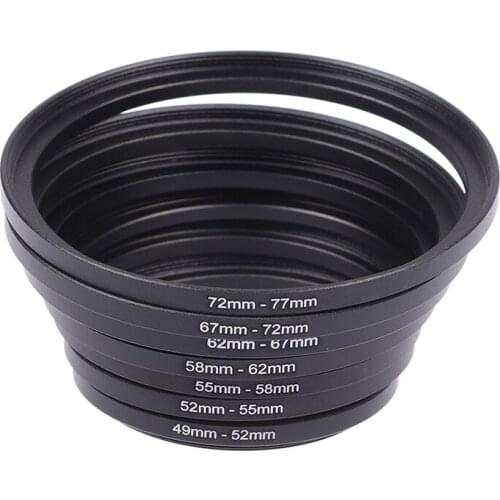 7pcs Metal Step Up Rings Aluminum Universal Lens Adapter Filter Set 49-52-55-58-62-67-72-77 mm 49mm-77mm