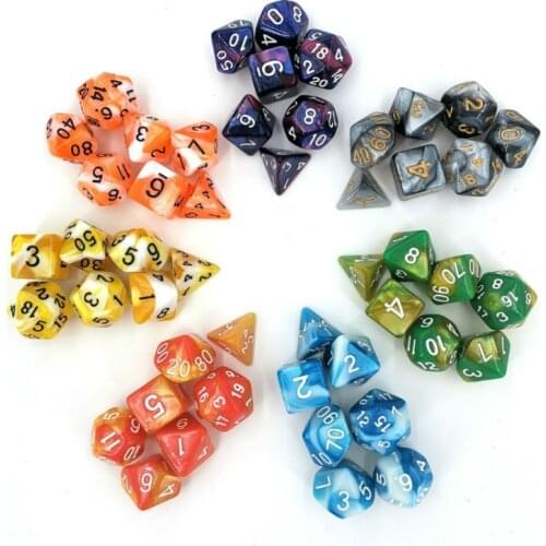 7pcs 2-color Dice Set with Nebula Polyhedral Mixed Color Dice for RPG Dungeons and Dragons Board Games D4-D20 Party Family Game