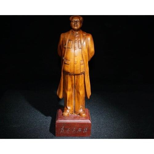9" China Lucky Seikos Boxwood Chairman Mao statue Chinese founding leader Mao Zedong Serve the people