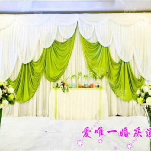 White wedding stage backdrops decoration romantic wedding curtain with glass green swags