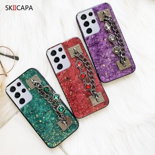 For Samsung Galaxy S21 Ultra Plus Glitter Gold Foil Marble Bracelet Phone Case For Samsung A81 A90 A72 A80 5G Note 10 Lite cover