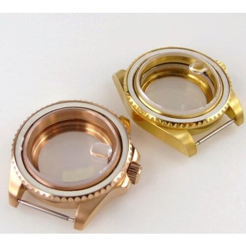 Gold Coated 40mm Watch Case Sapphire Crystal Fit NH35 NH35A Movement Solid Backcover