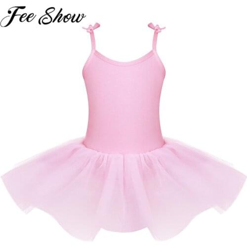 Kids Adjustable Spaghetti Shoulder Straps Ballet Dance Gymnastics Leotard Ballerina Tutu Formal Dress Girls Birthday Party Dress