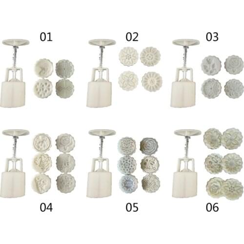 50g Mooncake Mold 4/6pcs 3D Flowers Stamps Hand Press Moon Cake Pastry Mould DIY Bakware Mid-autumn Festival