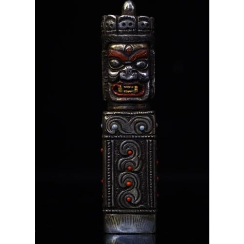 4"Chinese temple collection Old Tiantie Tracing Skull Mahakala head statue French seal seal amulet Town House Exorcism