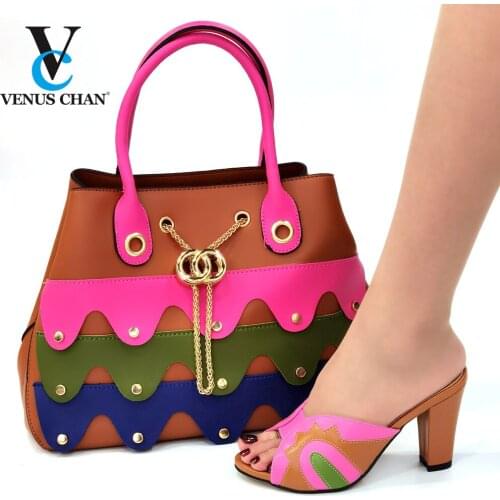 2021 Elegant Nigerian Women Shoes and Bag Set to Match High Quality and Good Price Set in Brown Color For Wedding Party
