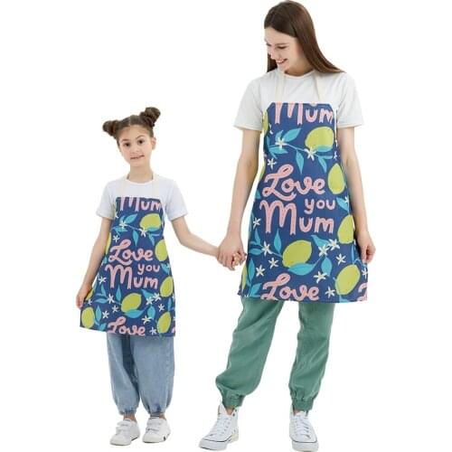 2PCS Cartoon Lemon Printed Kitchen Apron Linen Parent-Child Apron Sleeveless Cooking Apron Kids Adult Sweet Home Cleaning Tools