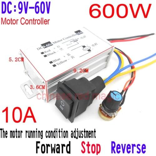 600W 10A DC Motor controller 9v12v24v36v48v60v pwm brushless bldc motor running condition adjustment Forward Stop Reverse