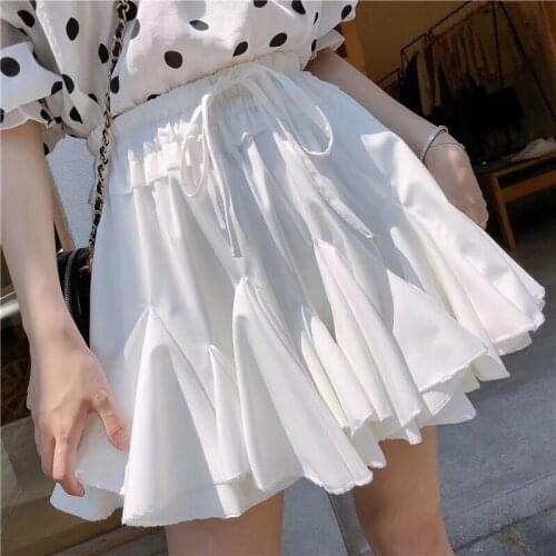 Summer Lolita Short Puff Skirts Sweet Sashes Ruffles A-line Patchwork Skorts Mini Skirts G664