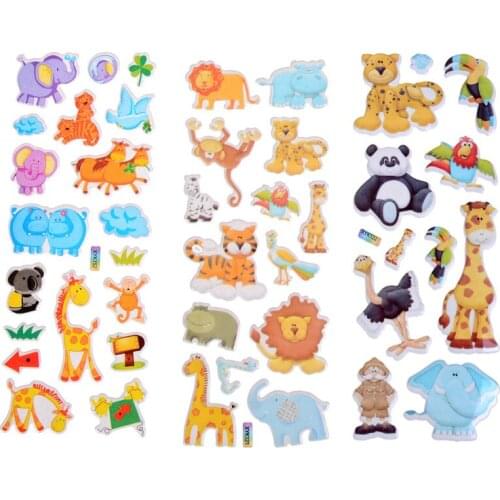 Cartoon Animals Zoo 3d Stickers Children Girls Boys Pvc Stickers Kids Toys 7.2*17cm