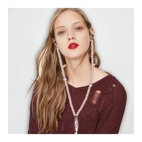 For iPhone Huawei Samsung Laptop tablet PC Fashion Pearl Pattern Necklace Live Headsets with Wired Call Earphones