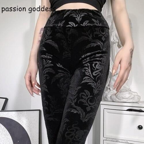 New Fashion Dark Gothic Sexy Women High Waist Ankle-Length Long Cotton Leggings Booty Lifting Stretchy Black Hot Pants Mall Goth