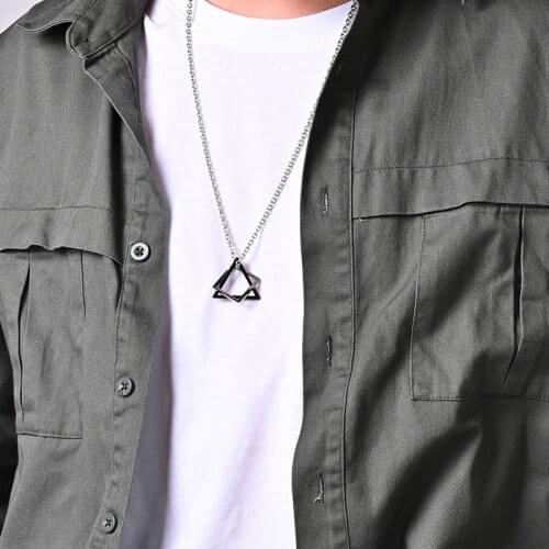 Fashion Geometric Square Triangle Combination Mens Necklace Stainless Steel Hip Hop Trendy Men and Women Couple Pendant Jewelry