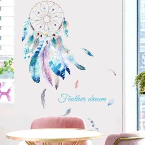 Falling Feather Dream Catcher Wall Sticker Bedroom Background Door Living Room Bedroom Festival Decoration Decals Removable Pvc