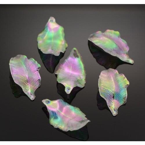 50pcs Colorful Environmental Transparent Acrylic Leaf Pendants for necklace Bracelet jewelry DIY making 33x19x3mm, Hole: 1.5mm
