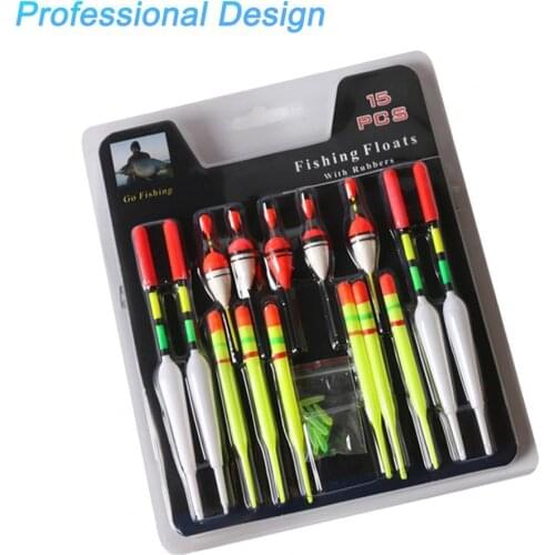 15Pcs/Set Strong Buoyancy Angling Float Bright Surface Lightweight Vertical Buoy Sea Fishing Assorted Angling LuresNight Fishing