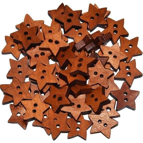 100PCs/Lot 15mm Coffee Star Natural Wooden Buttons 2 Hole Sewing Scrapbooking For Kids Clothes Garments Handmade Wood Button