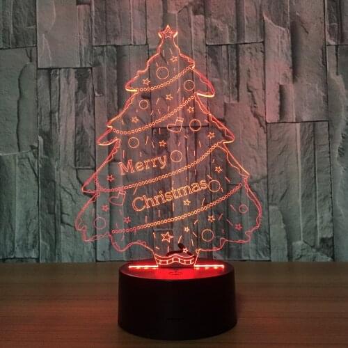 Christmas Tree 3D Illustion Lamp Atmosphere Lamp USB Night Light Touch Switch 7 Color Change Bedroom Light Home Decoration