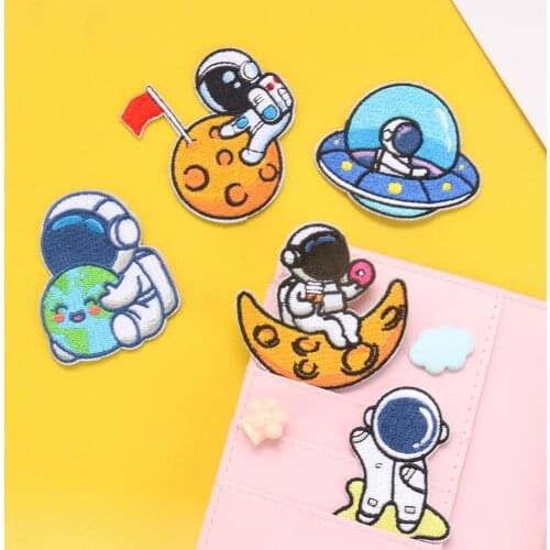 2PCS Self-adhesive Astronaut Patches Space Marine Space Explorer Universe Badge Embroidery Applique for Jackets Backpack Clothes