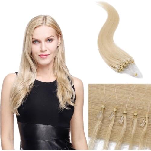 SEGO 16"-24" 0.5g/s 100Strands Straight Micro Bead Hair Extensions Human Hair Non-Remy Micro Loop Ring Natrual Blonde Hair