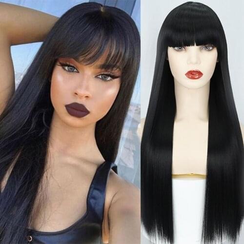 AZQUEEN Long Straight Women Wig with Bangs Synthetic Hair Wig Natural Hair Wigs for Women African American Heat Resistant Fiber