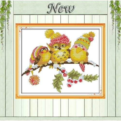 The owl with friends birds snow diy paintings counted print on canvas DMC Cross Stitch kits 11CT 14CT needlework Sets embroidery