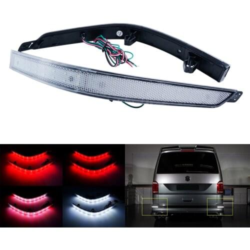 ANGRONG 2X Clear Lens Rear Bumper Reflector LED Stop Brake Light For VW T6 Transporter 15