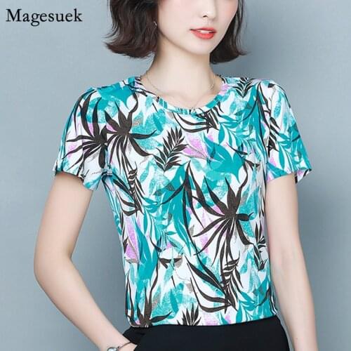 Round Neck Loose Female T-shirt Tops 2021 Plus Size Casual Summer Womens T-Shirts Print Floral Tees Shirt Blusas Mujer 9062 50