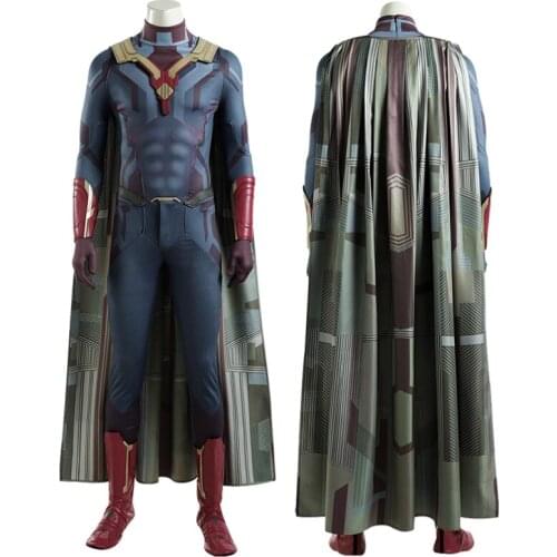 Adult Men Civil War Cosplay Costume Vision Battle Bodysuit Halloween Masquerade Role-playing Clothing With Mask