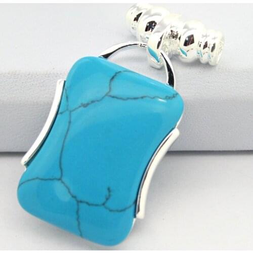 Free Shipping Ladys Elegant 925 Sterling Silver Jewelry Blue Turquoise Pendant 42*22mm