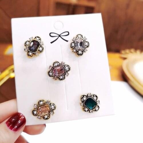5pcs/Set Korea Alloy Brooches Pins Women 5 Colors Flower Rhinestone Pearl Pin Clothing Jewelry Accessories All Match Vintage