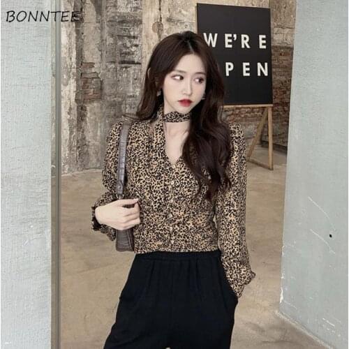 Shirts Women Summer Leopard Retro Popular Design Ins Temperament Ulzzang Mujer Sexy Club Classy Hot Sale Thin 2021 New All-match