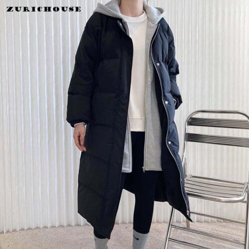 ZURICHOUSE Fashion Fake Two-piece Hooded Down Jackets Femme Parkas Women Thinck Warm White Duck Down Coat X-Long Snowcoat