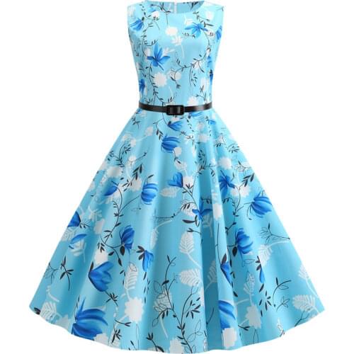 Sexy Retro Floral Print Dress 2019 Women Summer Vintage V Neck Party Dress 50s 60s Pin Up Rockabilly Dress Plus Size Robe Femme