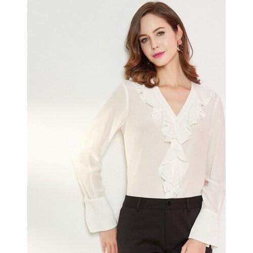 100%real silk boulses for women high quality 2020 summer white black mulberry office shirts long sleeve casual sexy plus size