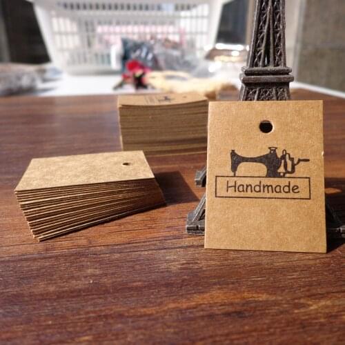 100pcs Mini Sewing Machine Handmade Bookmark Kraft Paper Tags DIY Creative Note Price Lable Hang Tag Gift Tag 3x4cm