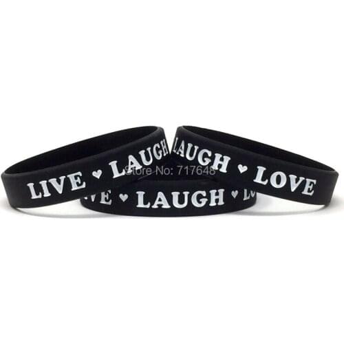 100pcs Inspirational Quote black white LIVE LAUGH LOVE wristband silicone bracelets free shipping by ePacket A