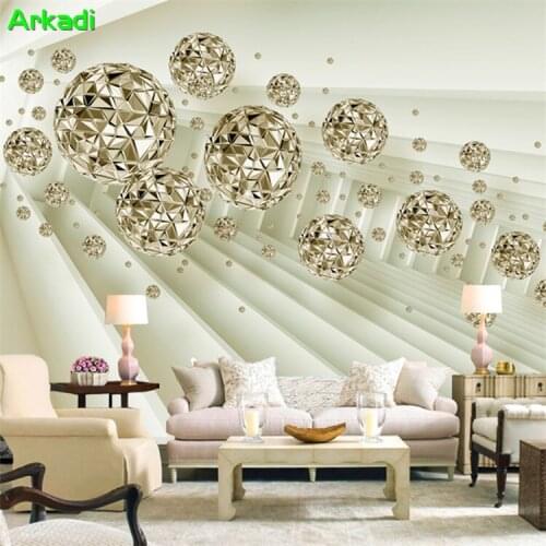 3d abstract space background golden ball TV background wall paper simple modern custom mural