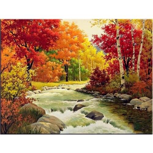 5D Diy Diamond Painting Cross Stitch Diamond Embroidery Landscape Autumn Forest Pattern Hobbies And Crafts Diamond Mosaic Kits