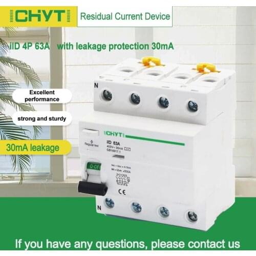 AC 4P Earth Leakage Circuit Breaker 63A 30mA RCD 380V 400V Residual Current Device Differential Breaker Safety Switch