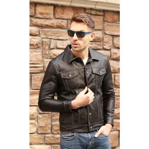 Free Shipping,young classic fashion,Men slim style Real sheepskin jacket.soft genuine leather coat.sales.spring quality