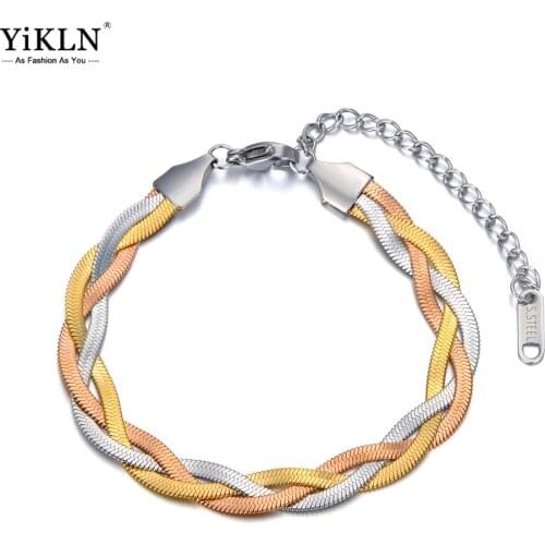 YiKLN браслет Stainless Steel Bohemia Snake Chain Bracelets For Women Trendy Three-color Chains Cross Weave Bracelet YB20126