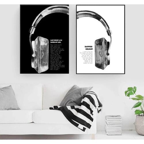 Black White Hip Hop Rapper Lyrics Music Quote Poster and Print Headset Wall Art Picture for Living Room Home Decor Decorative